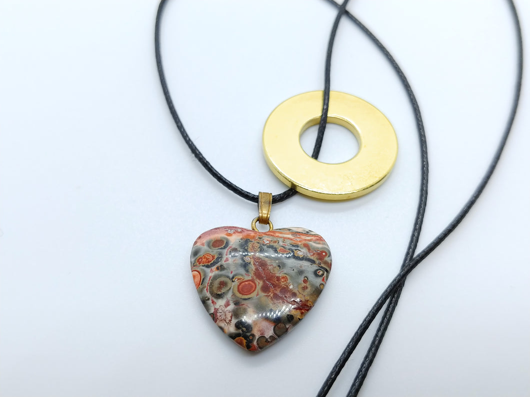 Necklace with Leopard Skin Jasper Heart Pendant