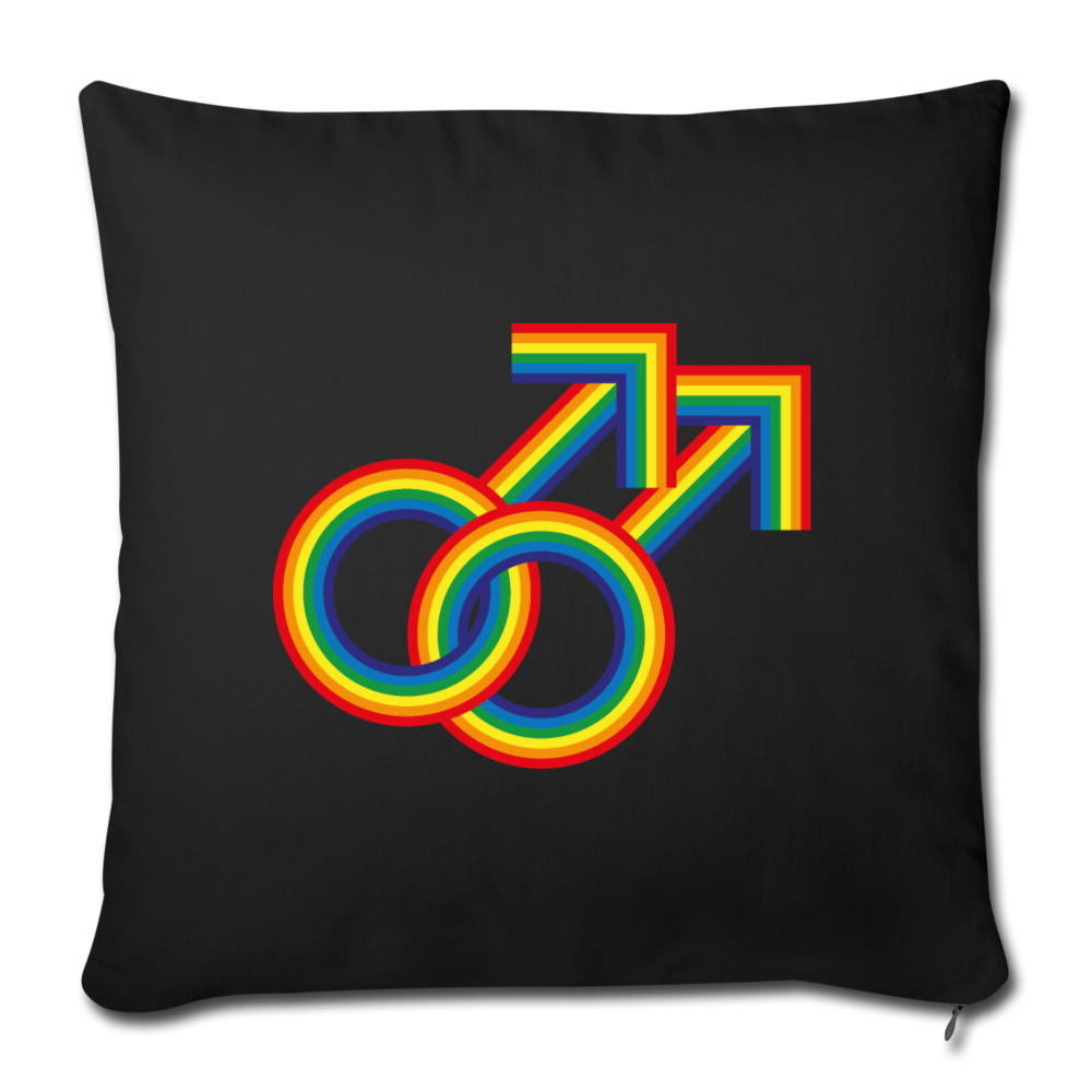 Gay Couple Rainbow Throw Pillow Cover 18” x 18” - black