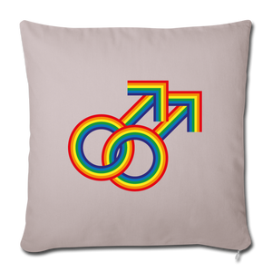 Gay Couple Rainbow Throw Pillow Cover 18” x 18” - light taupe